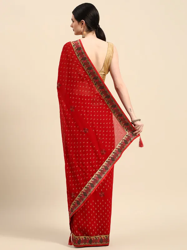 Red_Zomato___Saree__Butti_Print_With_Swaroski_Work