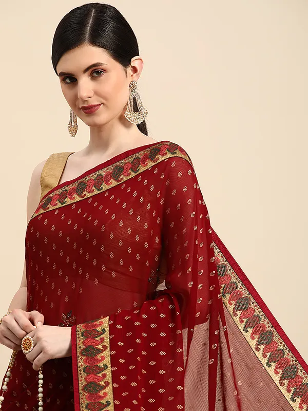 Maroon_Zomato___Saree__Butti_Print_With_Swaroski_Work
