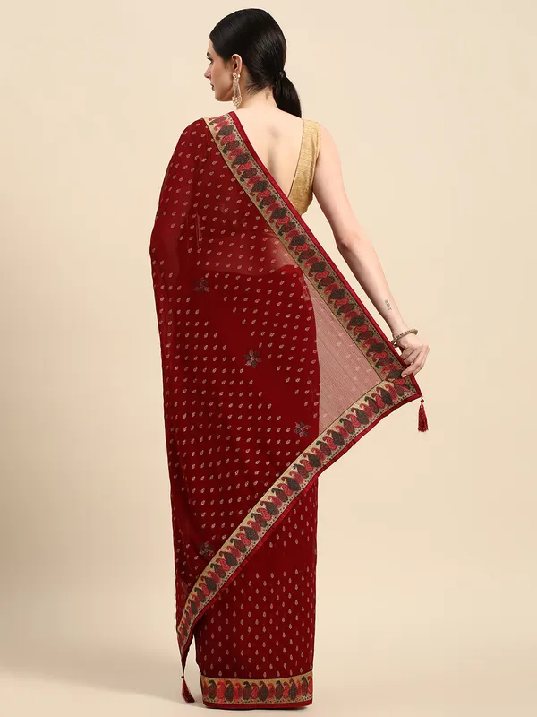 Maroon_Zomato___Saree__Butti_Print_With_Swaroski_Work