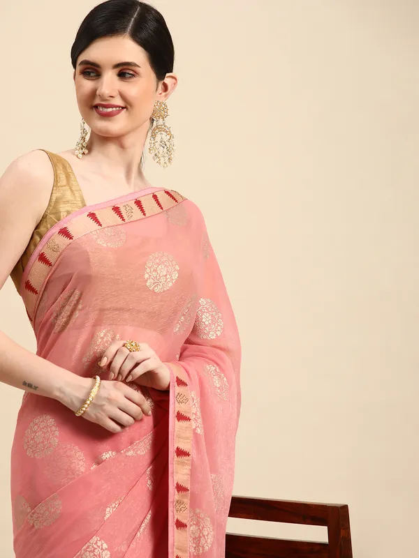 Indian_Women_Lite_Pink_Shimmer_Chiffon_Fancy_Border_with_Swarovski_&_foil_work