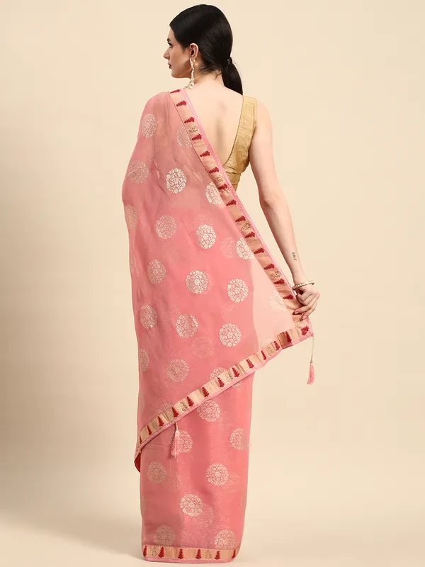 Indian_Women_Lite_Pink_Shimmer_Chiffon_Fancy_Border_with_Swarovski_&_foil_work