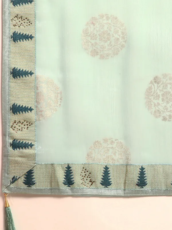 Indian_Women_Turquoise_Blue_Shimmer_Chiffon_Fancy_Border_with_Swarovski_&_foil_work