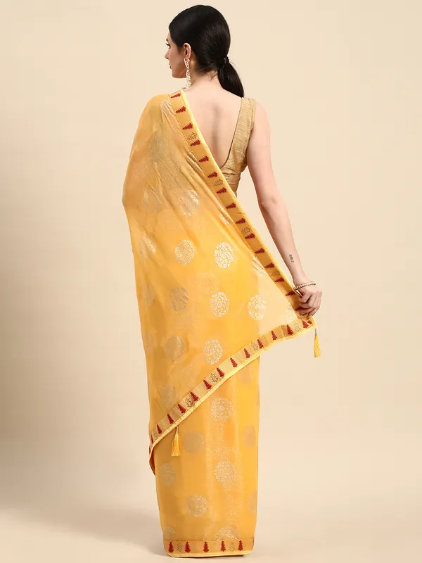 Indian_Women_Yellow_Shimmer_Chiffon_Fancy_Border_with_Swarovski_&_foil_work