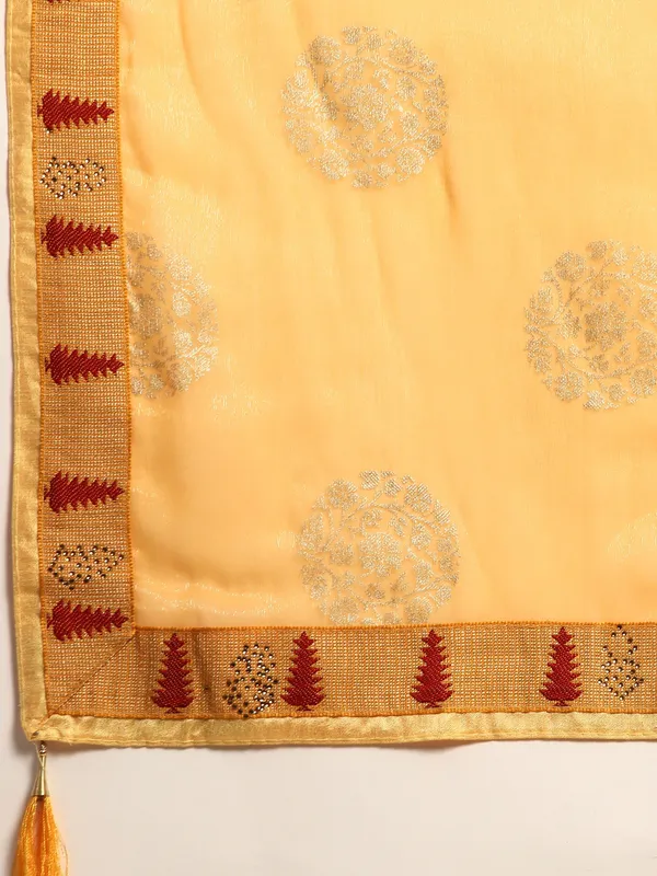 Indian_Women_Yellow_Shimmer_Chiffon_Fancy_Border_with_Swarovski_&_foil_work
