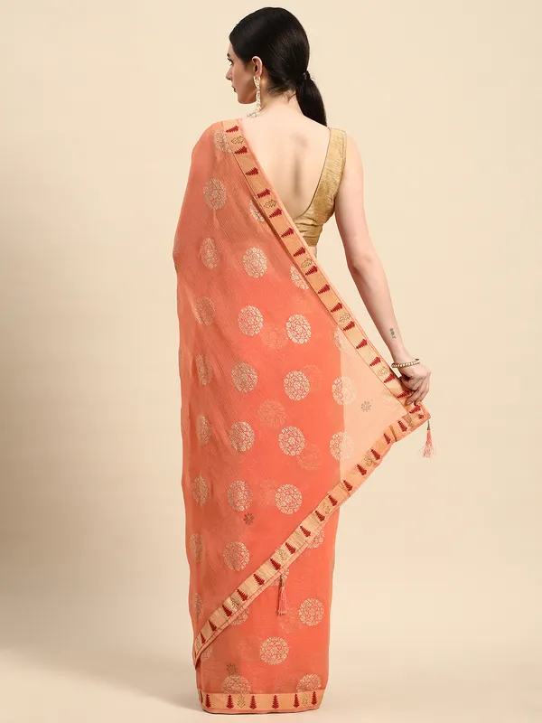 Indian_Women_Orange_Shimmer_Chiffon_Fancy_Border_with_Swarovski_&_foil_work