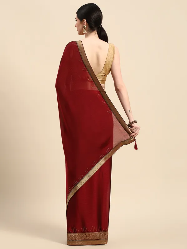 Indian_Women_Maroon_Striped_Satin_Silk_Fancy_Border_with_Swarovski_work