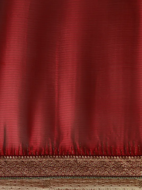 Indian_Women_Maroon_Striped_Satin_Silk_Fancy_Border_with_Swarovski_work