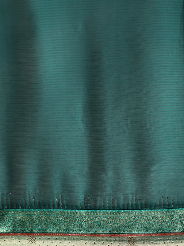 Indian_Women_Green_Striped_Satin_Silk_Fancy_Border_with_Swarovski_work