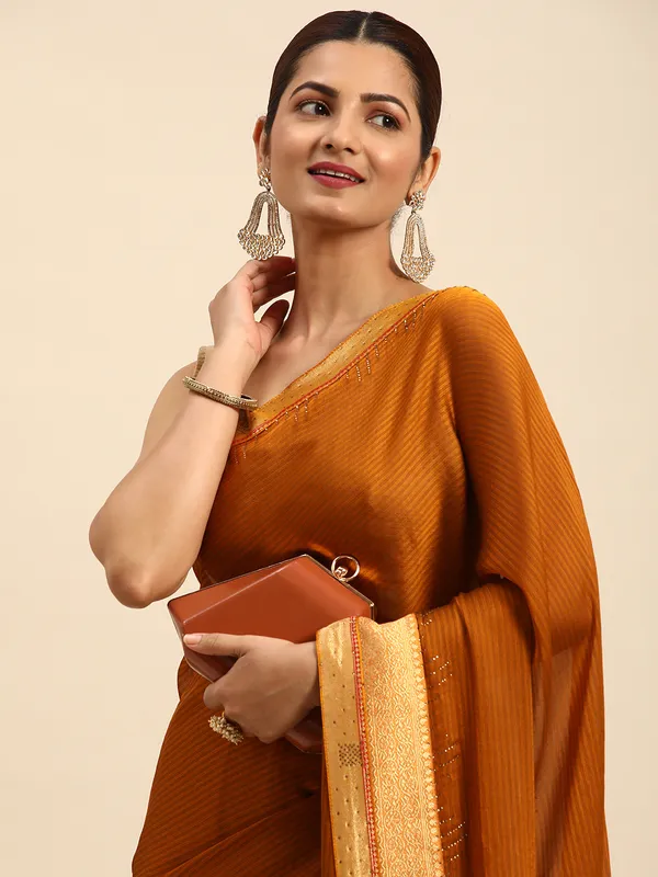 Indian_Women_Yellow_Striped_Satin_Silk_Fancy_Border_with_Swarovski_work