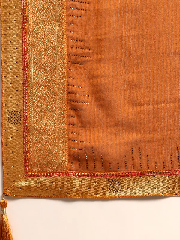 Indian_Women_Yellow_Striped_Satin_Silk_Fancy_Border_with_Swarovski_work