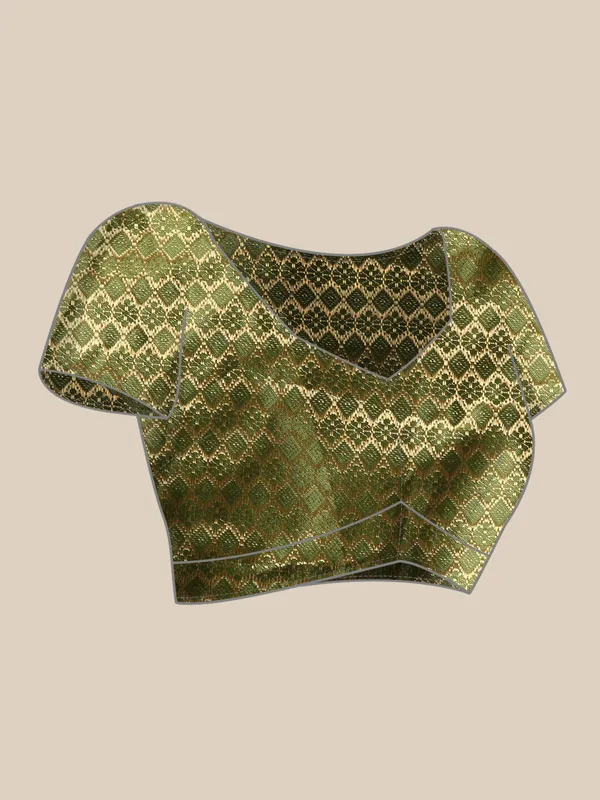 Indian_Women_Mehendi_Green_Striped_Satin_Silk_Fancy_Border_with_Swarovski_work