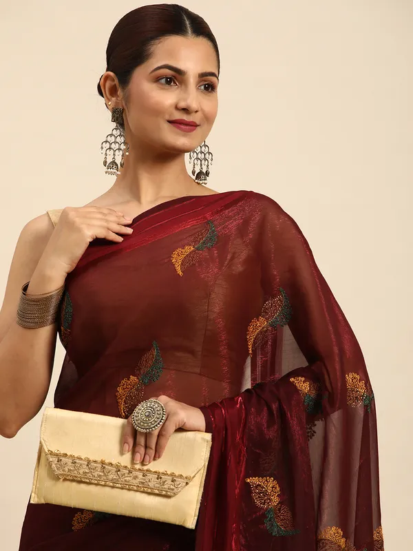 Red_Shimmer_Full_Saree_Fancy_Border_With_Swaroski_Diamond_Work