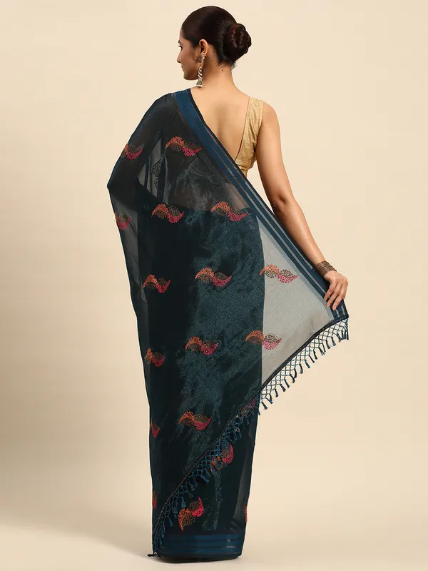 Blue_Shimmer_Full_Saree_Fancy_Border_With_Swaroski_Diamond_Work