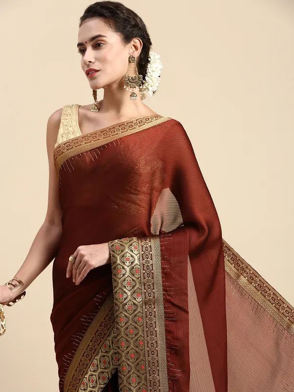 Brown_Moss_Silk_Designer_Saree