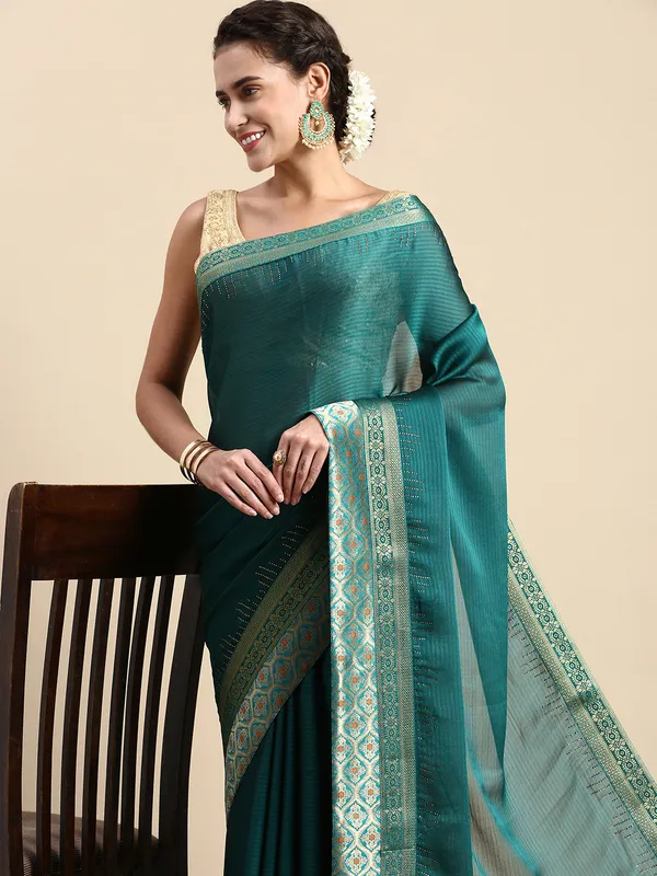 Teal_Blue_Moss_Silk_Designer_Saree