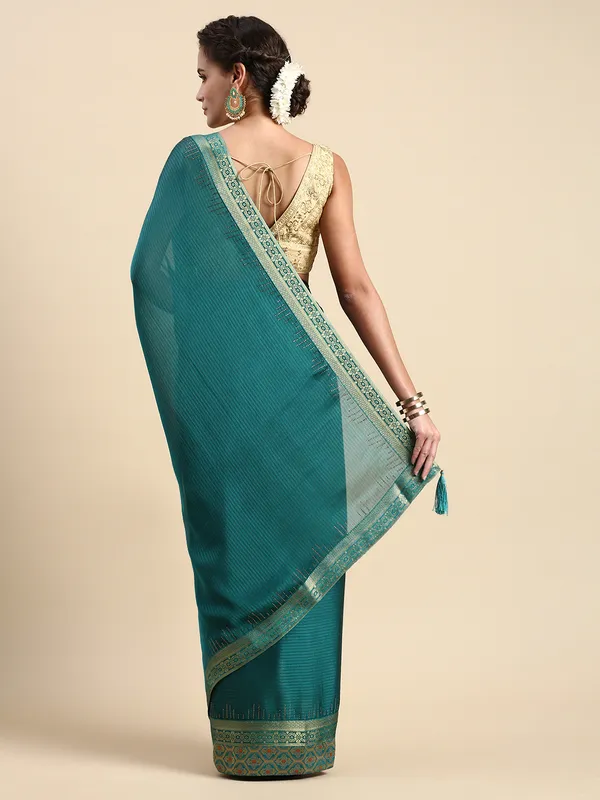 Teal_Blue_Moss_Silk_Designer_Saree