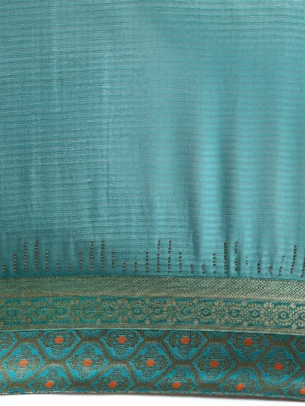 Teal_Blue_Moss_Silk_Designer_Saree