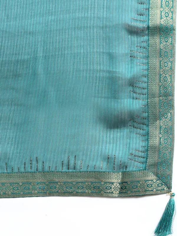 Teal_Blue_Moss_Silk_Designer_Saree