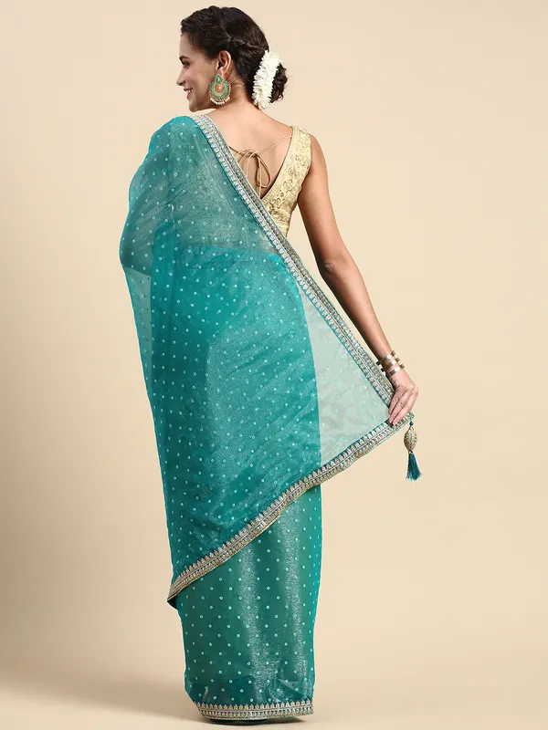 Turquoise_Green_Shimmer_Chiffon_Embroidery_Border_with_Foil_Work_Saree