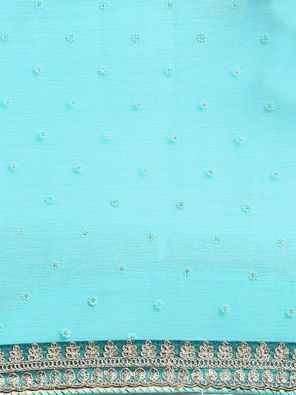 Turquoise_Green_Shimmer_Chiffon_Embroidery_Border_with_Foil_Work_Saree