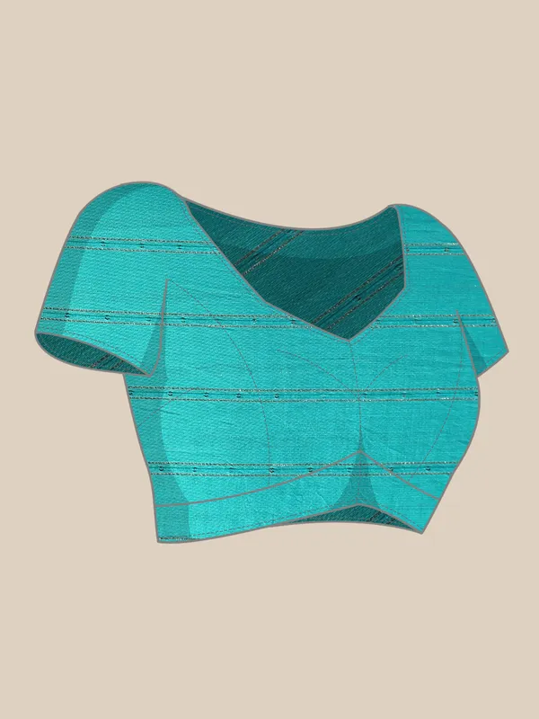 Turquoise_Green_Shimmer_Chiffon_Embroidery_Border_with_Foil_Work_Saree