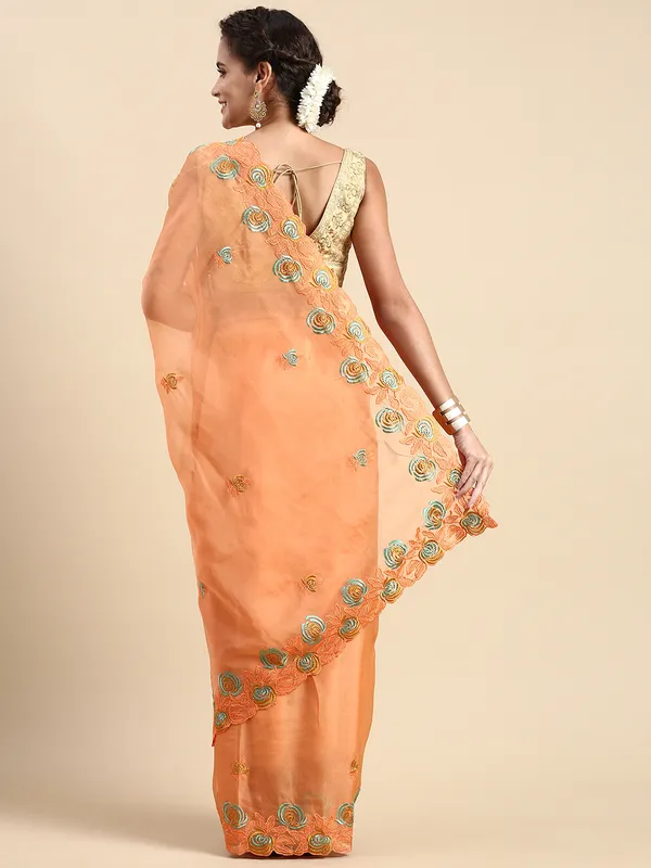 Orange__Soft_Orgenza_Swarovski_Work_Embroidery_Saree