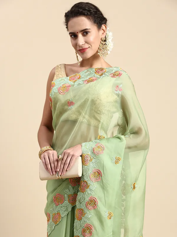 Green_Soft_Orgenza_Swarovski_Work_Embroidery_Saree