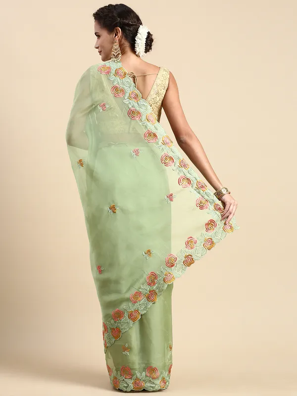 Green_Soft_Orgenza_Swarovski_Work_Embroidery_Saree