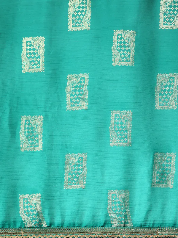 Indian_Women_Turquoise_Green_Chiffon_Embroidery_Border_with_foil_work