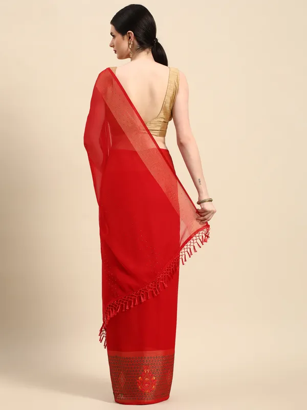 Indian_Women_Red_Viscoss_Chiffon_Swarovski_with_Embroidery_work