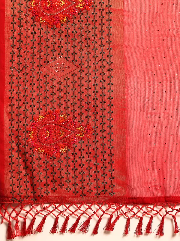 Indian_Women_Red_Viscoss_Chiffon_Swarovski_with_Embroidery_work