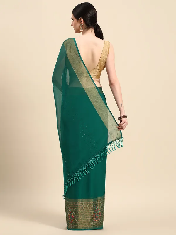 Indian_Women_Turquoise_Green_Viscoss_Chiffon_Swarovski_with_Embroidery_work
