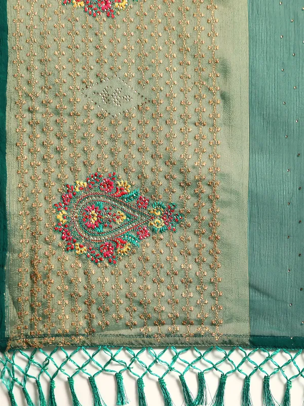 Indian_Women_Turquoise_Green_Viscoss_Chiffon_Swarovski_with_Embroidery_work