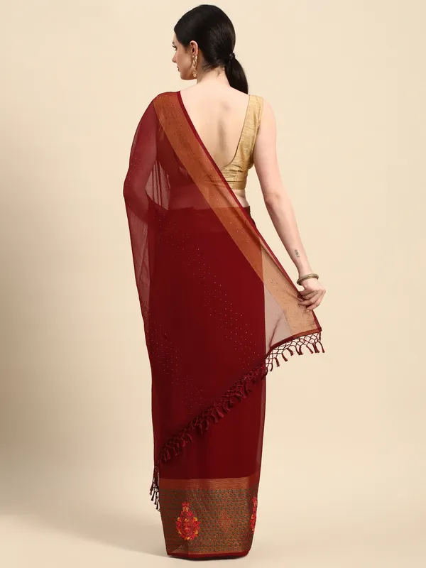 Indian_Women_Wine_Viscoss_Chiffon_Swarovski_with_Embroidery_work