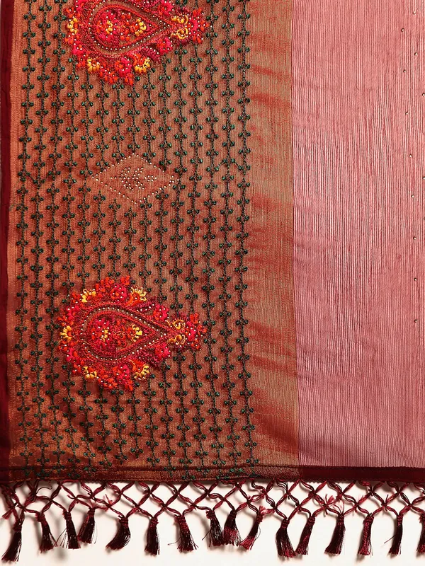 Indian_Women_Wine_Viscoss_Chiffon_Swarovski_with_Embroidery_work