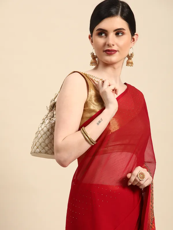 Indian_Women_Maroon_Viscoss_Chiffon_Swarovski_with_Embroidery_work