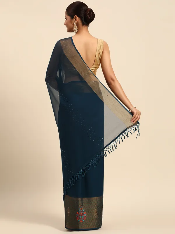 Indian_Women_Blue_Viscoss_Chiffon_Swarovski_with_Embroidery_work
