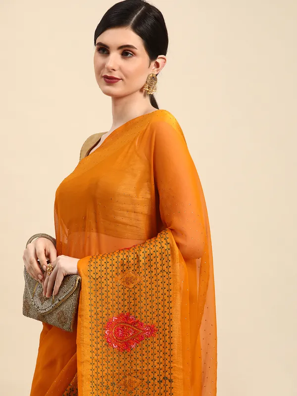 Indian_Women_Yellow_Viscoss_Chiffon_Swarovski_with_Embroidery_work