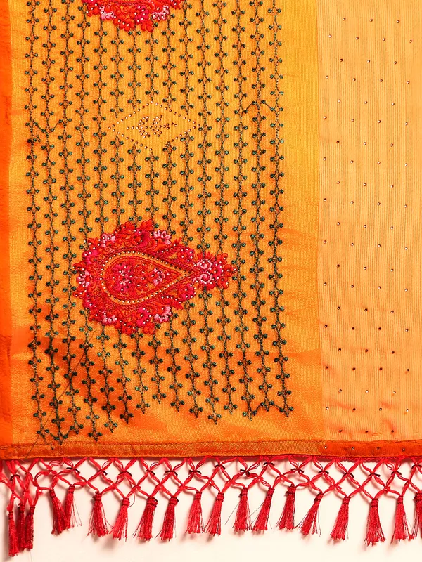 Indian_Women_Yellow_Viscoss_Chiffon_Swarovski_with_Embroidery_work