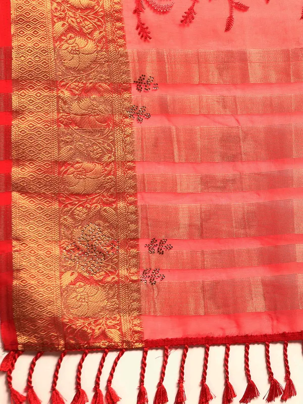 Indian_Women_Red_Orgenza_Fancy_border_with_Embroidery_work