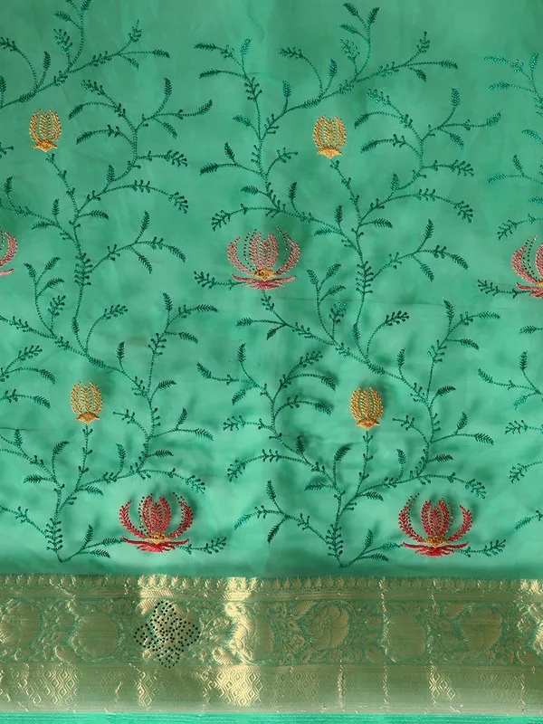 Indian_Women_Green_Orgenza_Fancy_border_with_Embroidery_work