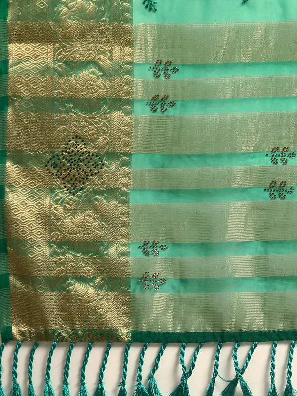 Indian_Women_Green_Orgenza_Fancy_border_with_Embroidery_work