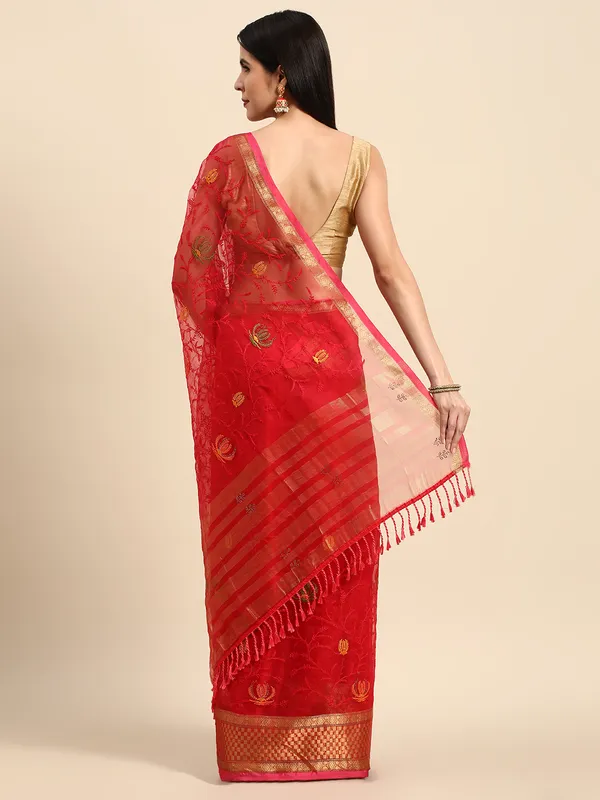 Indian_Women_Pink_Orgenza_Fancy_border_with_Embroidery_work