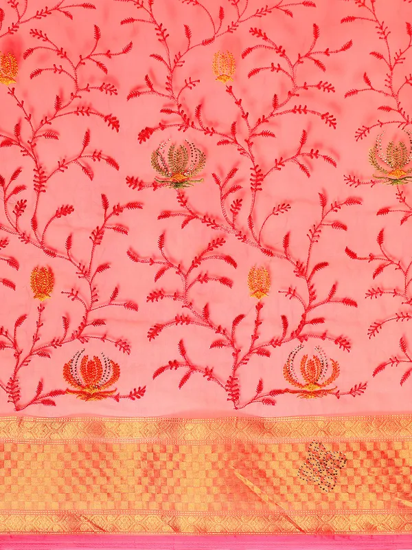 Indian_Women_Pink_Orgenza_Fancy_border_with_Embroidery_work
