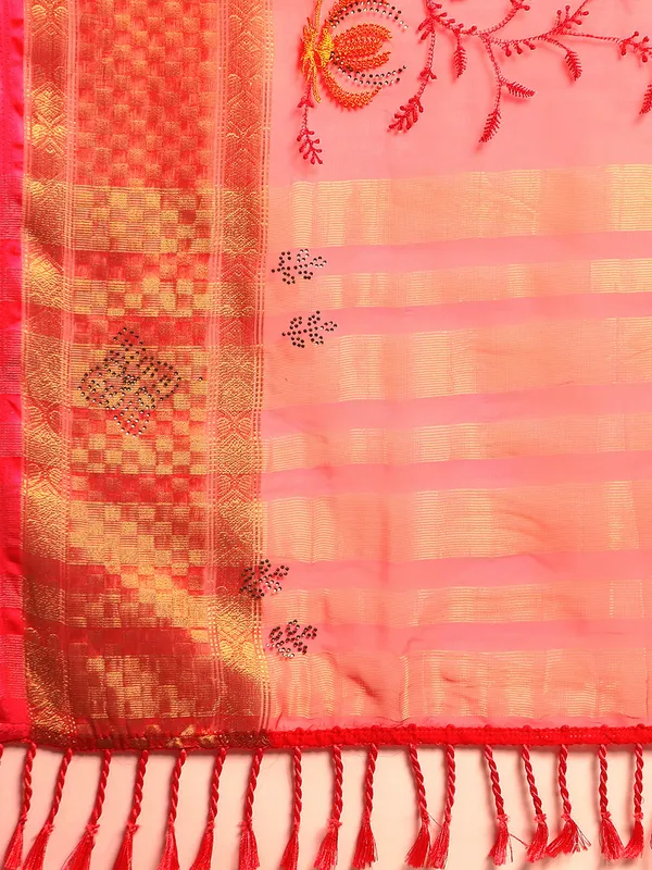 Indian_Women_Pink_Orgenza_Fancy_border_with_Embroidery_work
