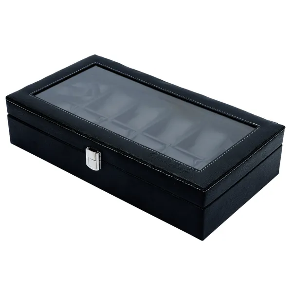 Watch_Box_Organizer_Holder_Jewelry_Accessories_Transparent_Display_Storage_Case_Watch_Organiser_Collection_Box_12_Slots_In_PU_Leather_For_Men_Women_Black_Color