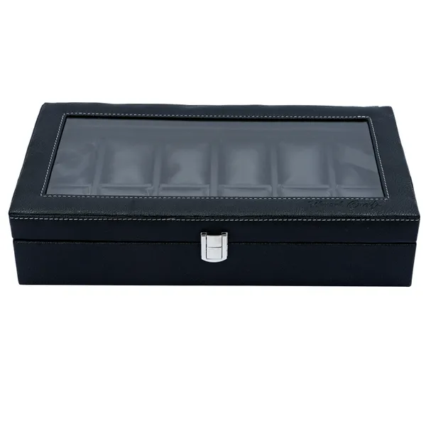 Watch_Box_Organizer_Holder_Jewelry_Accessories_Transparent_Display_Storage_Case_Watch_Organiser_Collection_Box_12_Slots_In_PU_Leather_For_Men_Women_Black_Color