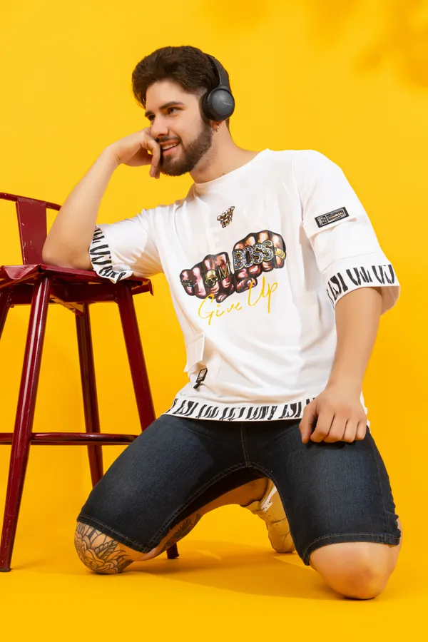 White_Honey_Comb_Printed_Round_Neck_Soft_T-Shirt_For_Men