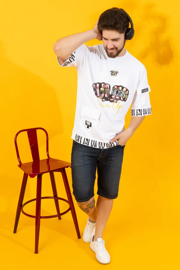 White_Honey_Comb_Printed_Round_Neck_Soft_T-Shirt_For_Men