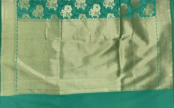 Humairah_Presents_Sea_Green_Katan_Silk_Golden_Zari_Floral_Tilfi_Boota_with_Banarasi_Zari_Border_and_Sea_Green_Blouse